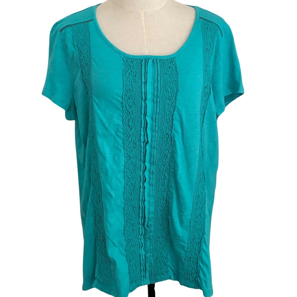 Terra Sky Womens 0X Top Crochet Lace Ruffle Keyhole Boho Knit Shirt